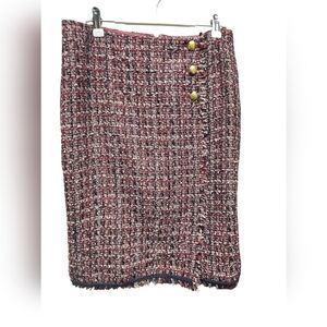 Talbots Tweed Faux Wrap Skirt Sz.6 Burgandy Navy